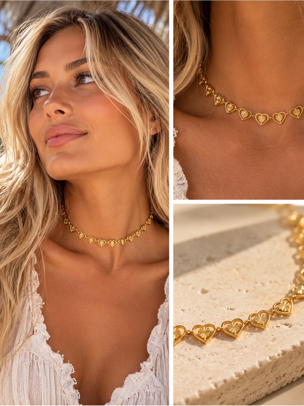 “West Coast Love” 18K Gold Plated Heart Choker Necklace